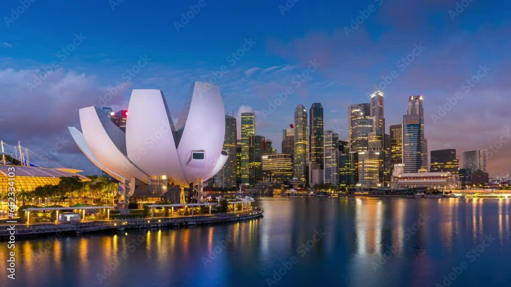 Time lapse of Singapore city before sunrise. 4K