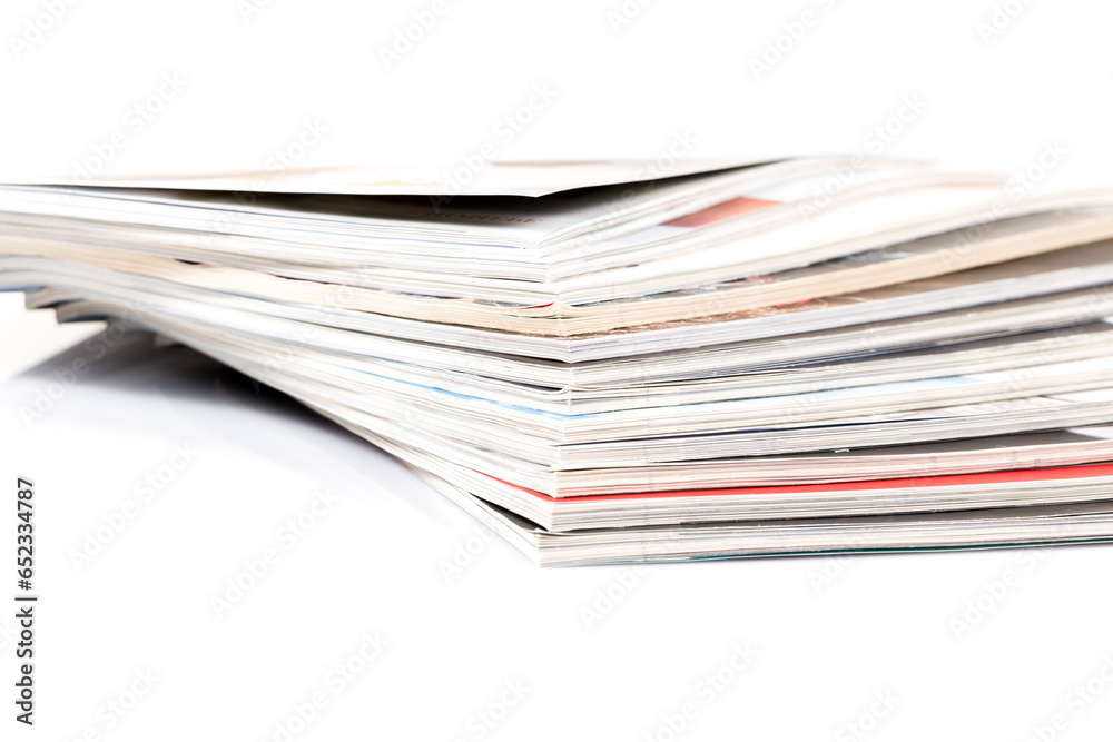 Magazines up close shot on white background Magazines up close shot on white background