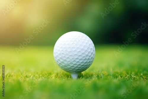 Golf ball on tee ready to be shot with blurred bokeh light background