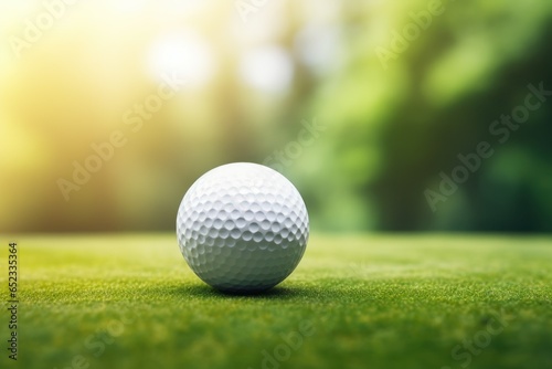 Golf ball on tee ready to be shot with blurred bokeh light background