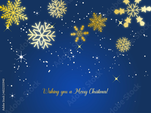 キラキラ輝く雪の結晶と青系の背景