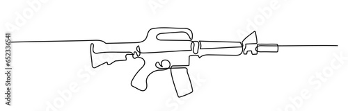 Military Machine Gun shape drawing by continuous line, thin line design vector illustration