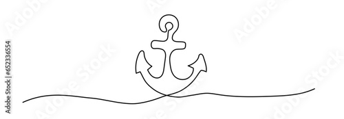 Slika na platnu Ship Anchor shape drawing by continuous line, thin line design vector illustrati