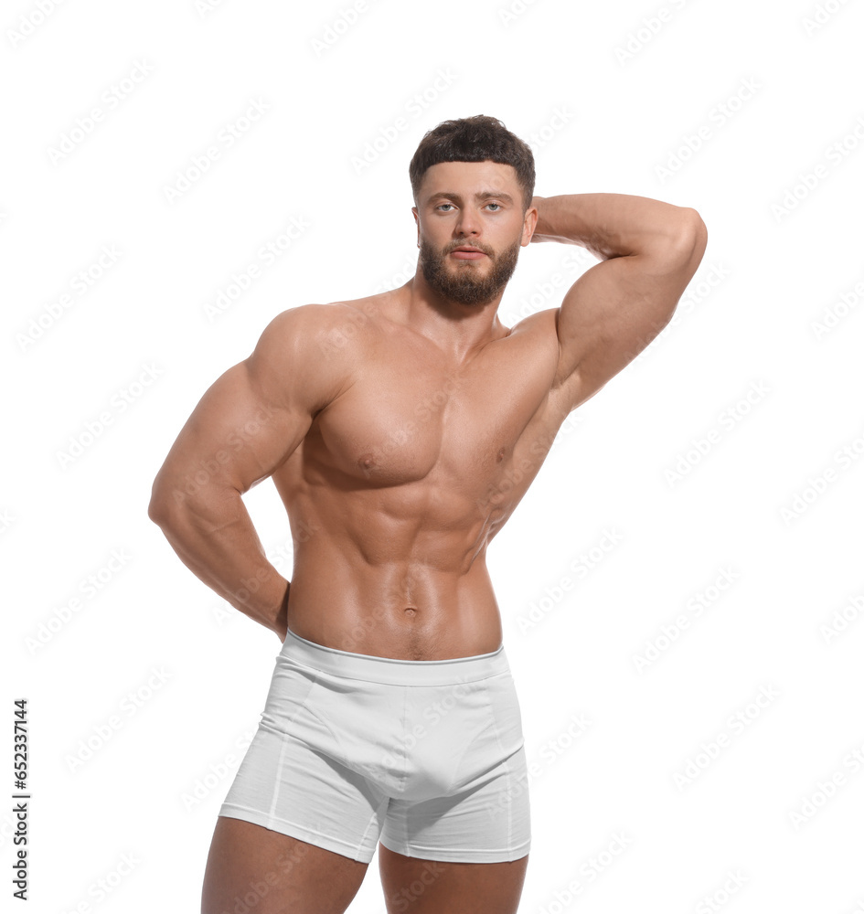 Handsome muscular man isolated on white. Sexy body