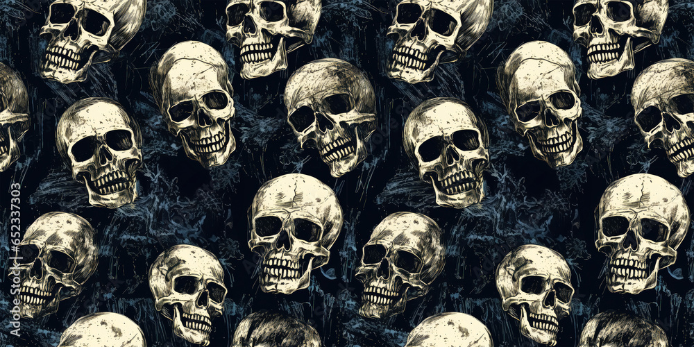 skull seamless pattern tile background wallpaper blue beige - good for tapestry, cloth, fabric printing 