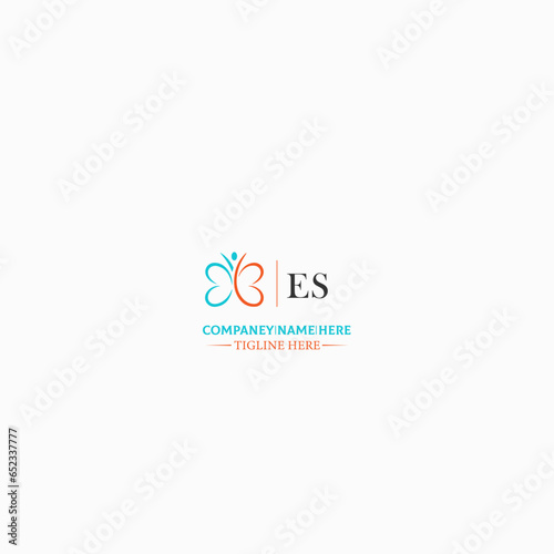 ES letter logo design . ES polygon, circle, triangle, hexagon, flat and simple style with black and white color variation letter logo set in one artboard. ES