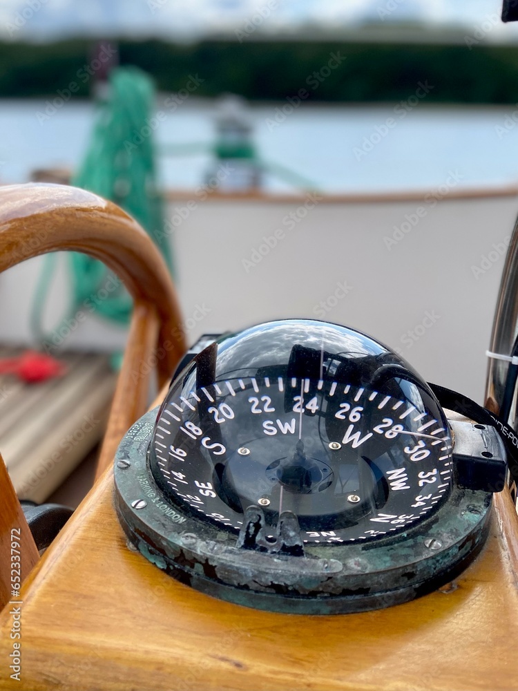 Fototapeta premium Old ship Compass on sailboat