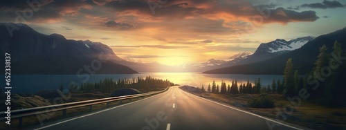 Lake and road at sunset © ahmed
