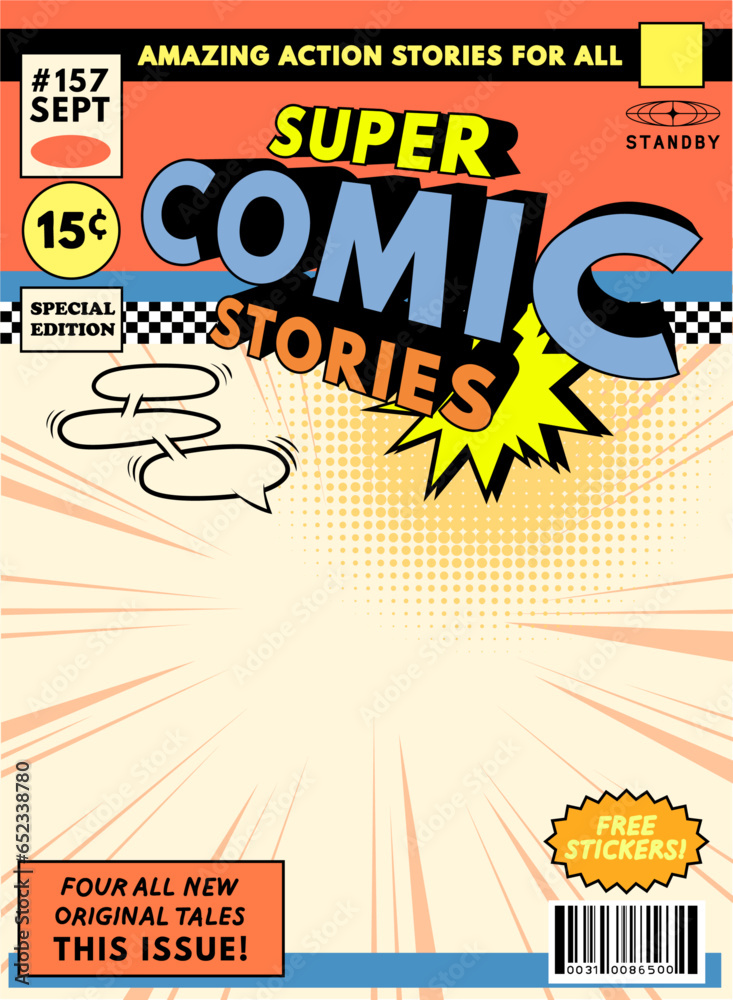 Fototapeta premium A retro comic book magazine cover mockup design. Vector illustration.