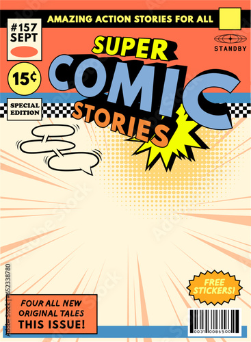 A retro comic book magazine cover mockup design. Vector illustration.