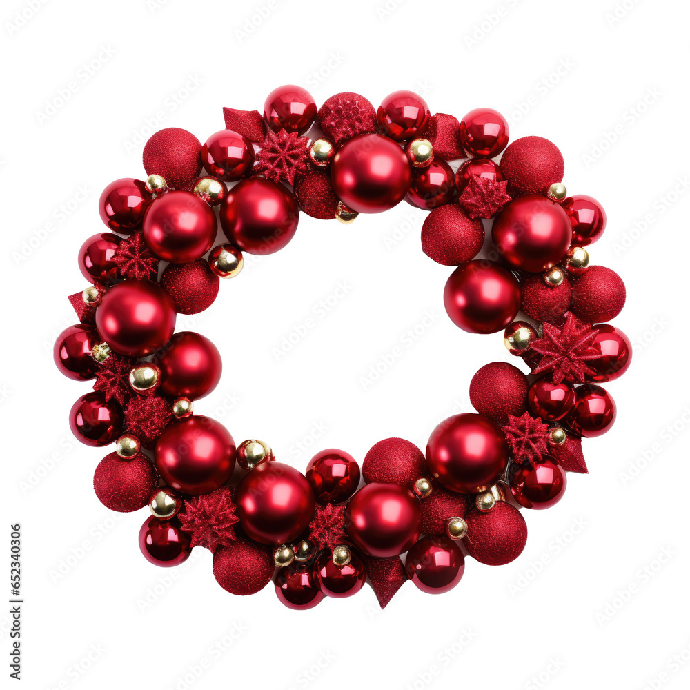 Red Christmas wreath with balls on a transparent background. Christmas design Red Christmas wreath with balls on a transparent background. Christmas design