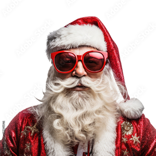 Funny Santa with sunglasses. transparent isolated background.