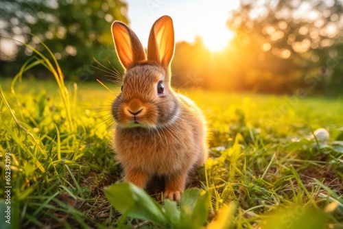 Close-up of cute rabbit with beautiful bokeh background