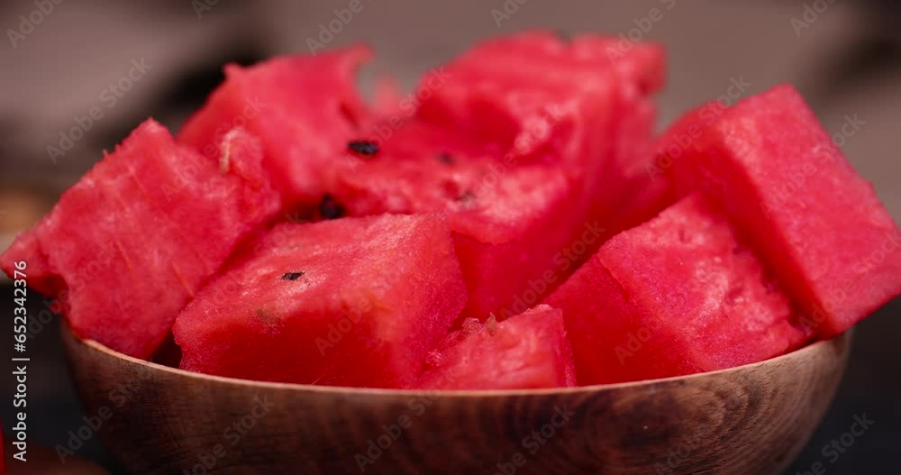 changing the focus to ripe red watermelon, juicy and fresh pieces of red watermelon changing the focus to ripe red watermelon, juicy and fresh pieces of red watermelon