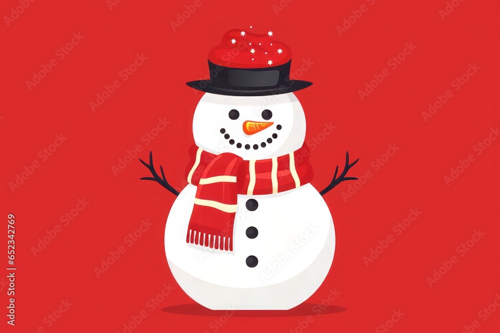 snowman with hat and scarf. Merry Christmas. Happy New Year. Seasonal Christmas card.