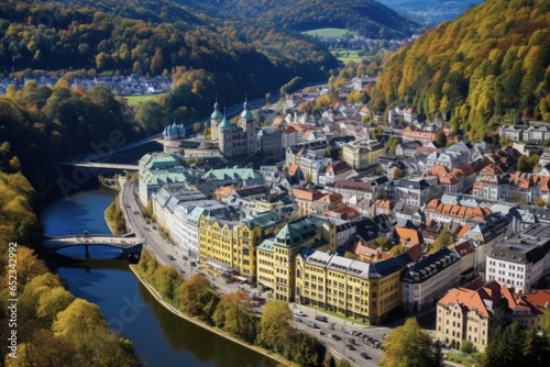 Fotografia Aerial View of Karlovy Vary City, Czech Republic: Discovering the Architecture a
