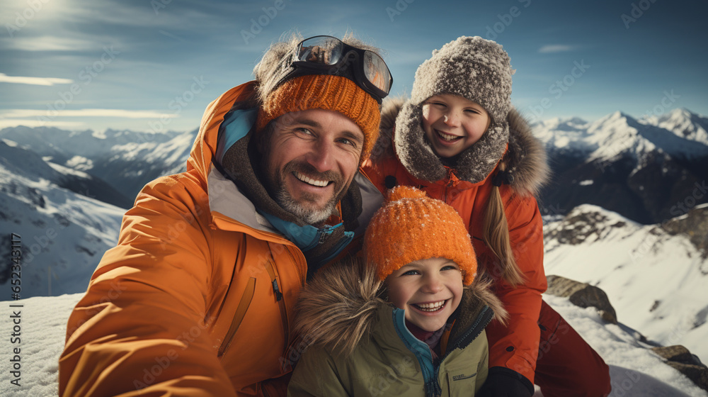 Family enjoying winter time at a ski resort Family enjoying winter time at a ski resort