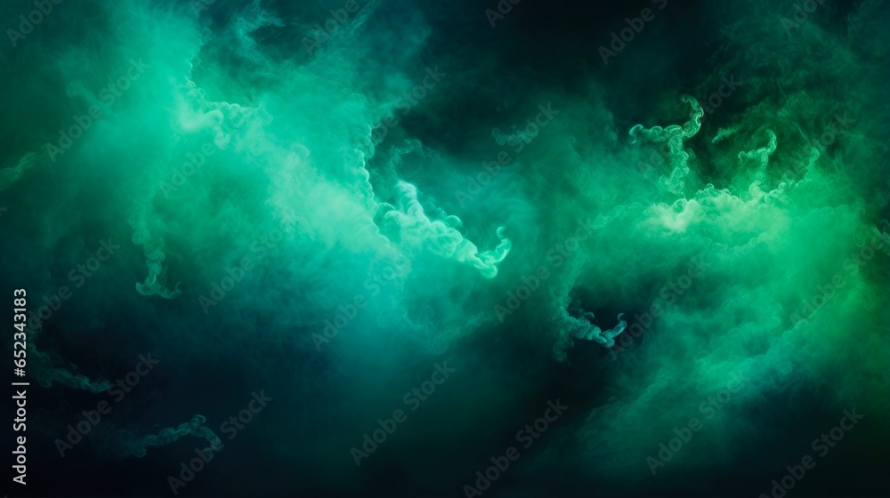 Shiny Blue Green Haze Texture with Mist and Steam Cloud on Fantasy Night Sky - Abstract Art Background with Glitter