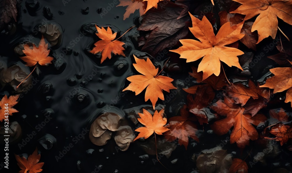 Vibrant Leaves in Water: Nature's Palette Autumn
