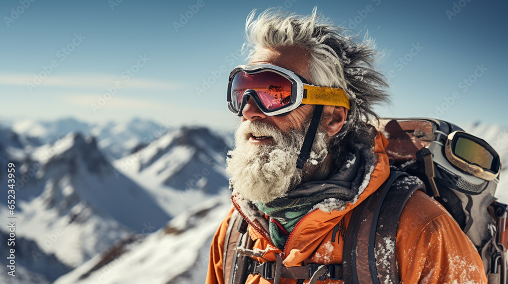 portrait of bearded man at the ski resort - obrazy, fototapety, plakaty 