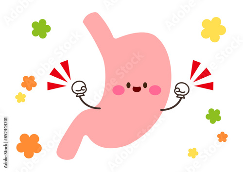 ガッツポーズをして微笑む健康的な胃のキャラクター　イラスト