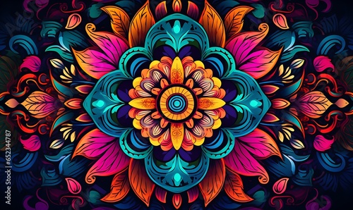 Mandala decoration, elaborate patterns, design, Design with vibrant color, generative Ai