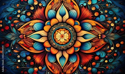 Mandala decoration, elaborate patterns, design, Design with vibrant color, generative Ai