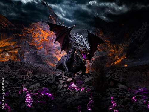 black dragon living in volcano