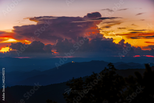 beautiful sunset with clouds in the mountains that are intricate