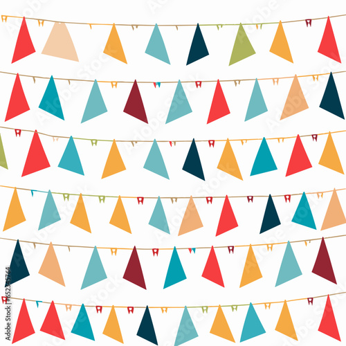 Bunting flags pattern, background, hand-drawn cartoon flat art Illustrations in minimalist vector style