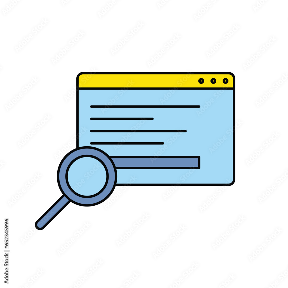Browser Window Opened with Magnifier Search Concept Color Thin Line. Vector illustration of Website Screen Searching Browser Window Opened with Magnifier Search Concept Color Thin Line. Vector illustration of Website Screen Searching