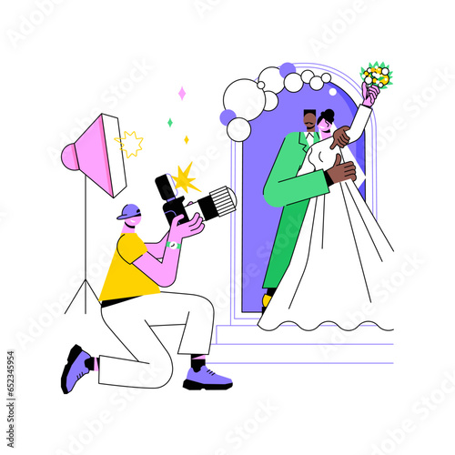 Wedding photographer isolated cartoon vector illustrations. Self-employed man takes professional wedding photo, video making, small business, creative profession, freelance job vector cartoon.