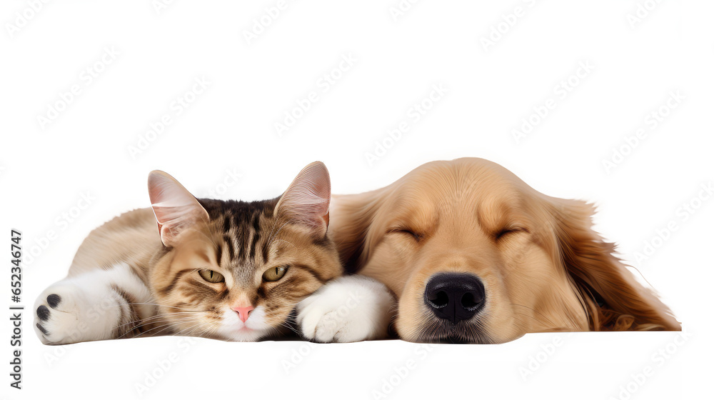 dog and cat sleeping isolated on white