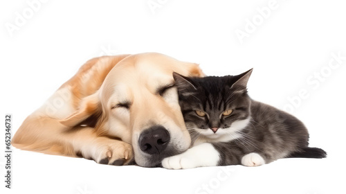 dog and cat sleeping isolated on white