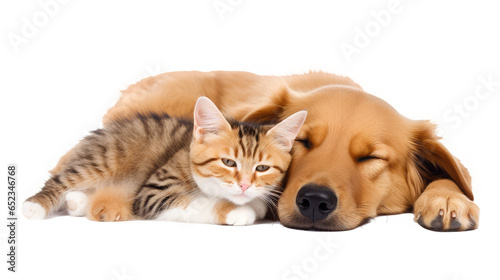dog and cat sleeping isolated on white