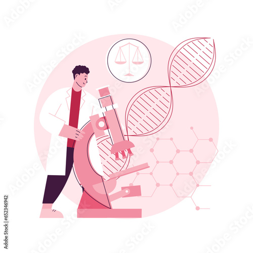 Bioethics abstract concept vector illustration. Medical ethics, biological research, dna, genetic biotechnology, biotech researcher, criminal doctor scientist, lab experiment abstract metaphor.