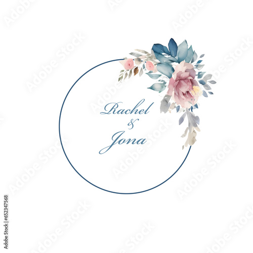 invitation wedding watercolor pink flower circular frame