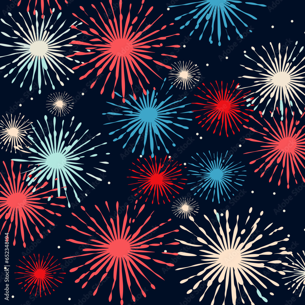 Fireworks burst pattern pattern, background, hand-drawn cartoon flat art Illustrations in minimalist vector style Fireworks burst pattern pattern, background, hand-drawn cartoon flat art Illustrations in minimalist vector style