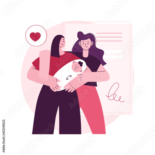 Adoption of a child abstract concept vector illustration. Child parenting, orphanage, adoptive parents, happy interracial family, single parent, african kid, same sex couple abstract metaphor.