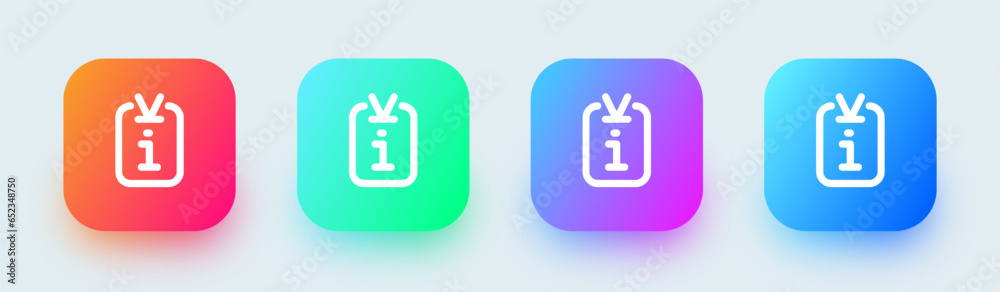 About line icon in square gradient colors. Info signs vector illustration. About line icon in square gradient colors. Info signs vector illustration.