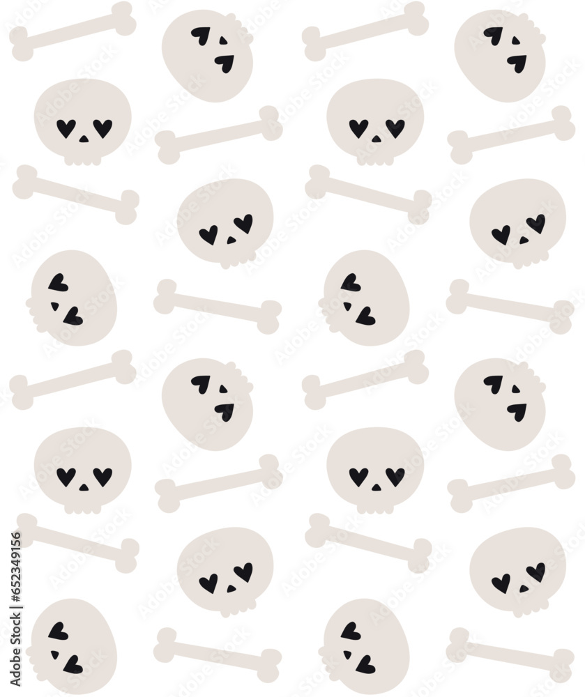Vector seamless pattern of groovy skull and bones isolated on white background Vector seamless pattern of groovy skull and bones isolated on white background