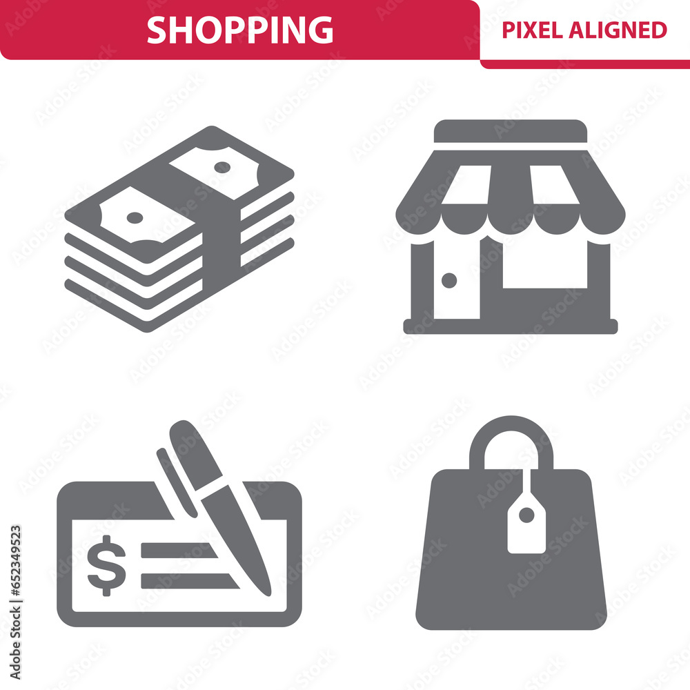 Shopping Icons. Money, Cash, Store, Check, Shopping Bag Vector Icon Shopping Icons. Money, Cash, Store, Check, Shopping Bag Vector Icon