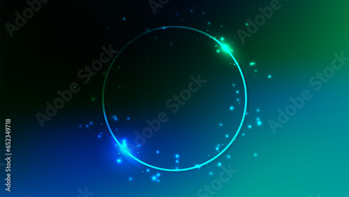 Neon circle frame with shining effects and sparkles