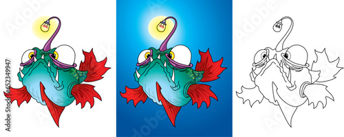 cartoon image of deep sea fish angler with a flashlight