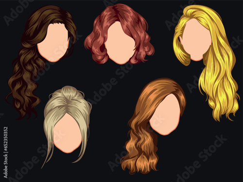 vector women wigs hairstyle realistic icons set
