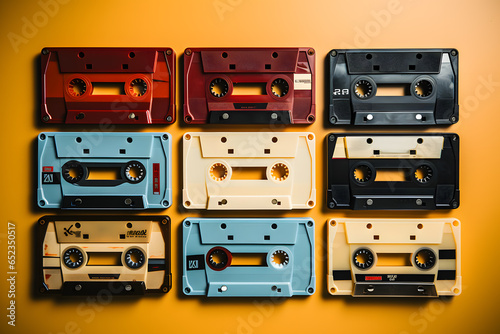 set of retro cassette tapes top view 