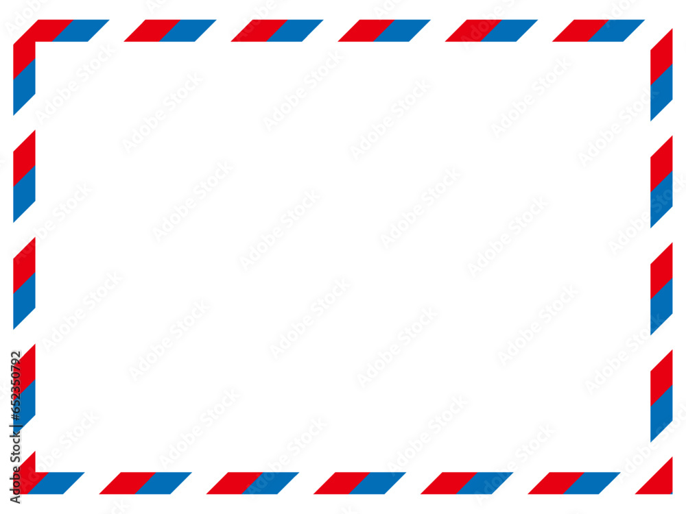 vecteur de lettre de courrier a√©rien. timbre postal. carte postale √† cadre a√©rien. motif √† rayures bleues et rouges. enveloppe de mod√®le de maquette. sur fond blanc. message vide vintage r√©tro. label