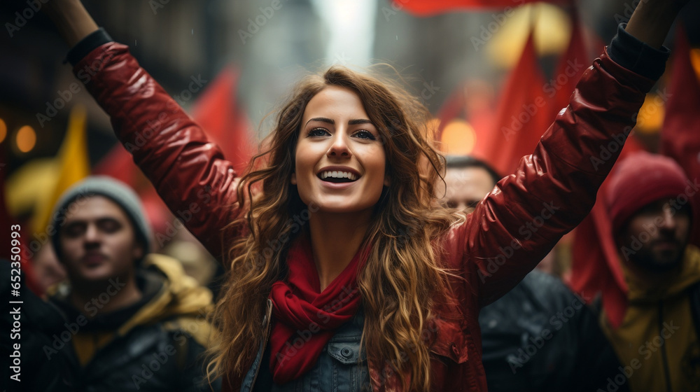 Frau protestiert - Arbeitskampf, Klimaschutz, Demonstration, Proteste Frau protestiert - Arbeitskampf, Klimaschutz, Demonstration, Proteste