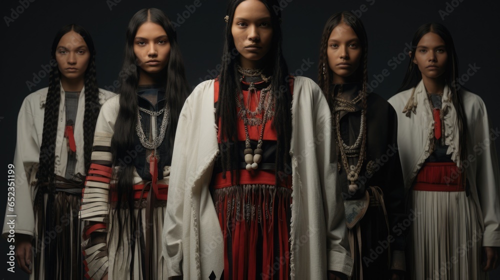 A modern street fashion look with elements of authentic Native American Indian. National Native American Heritage Month concept