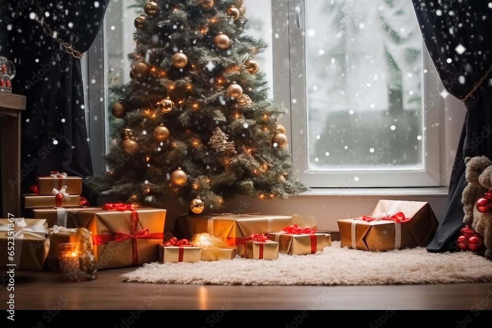 Christmas Home Interior with White Christmas tree. generative ai. Christmas Home Interior with White Christmas tree. generative ai.